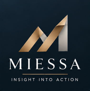 MIESSA gold geometric M logo with the tagline Insight into Action